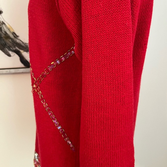Crystal Kobe Red Jeweled Holiday Sweater Size Small - Picture 6 of 11